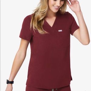 Figs Women's V-Neck Scrub Top in Burgundy